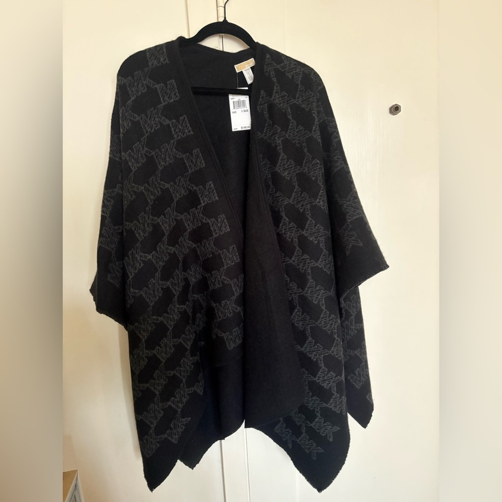 Michael Kors Black and Gray Patterned Poncho